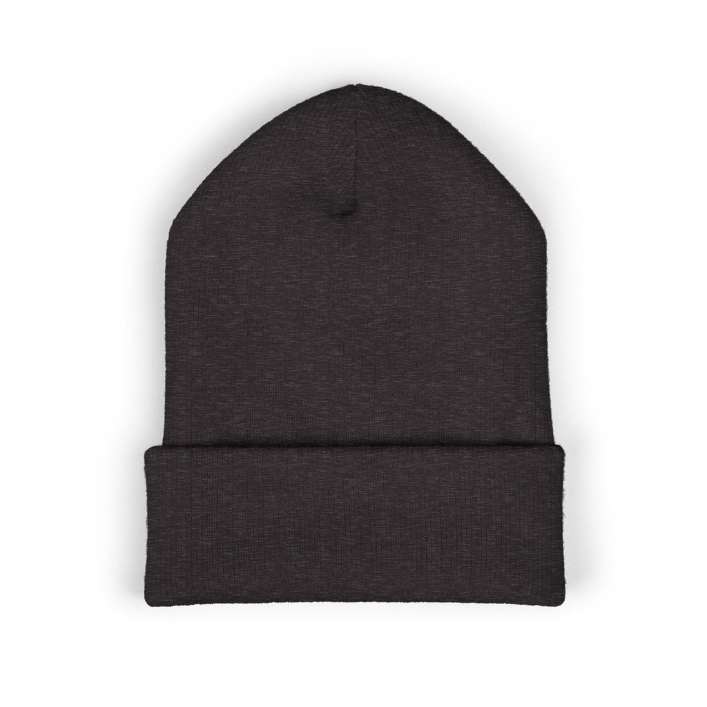 Side Piece Embroidered Cuffed Beanie — Trendy Minimal Winter Knit Hat