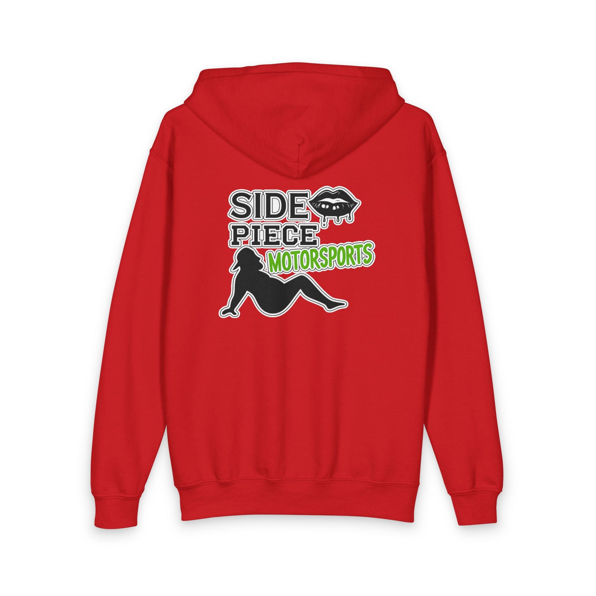 Side Piece Motorsports Youth Zip Hoodie — Racing Logo Back & Small Chest Patch
