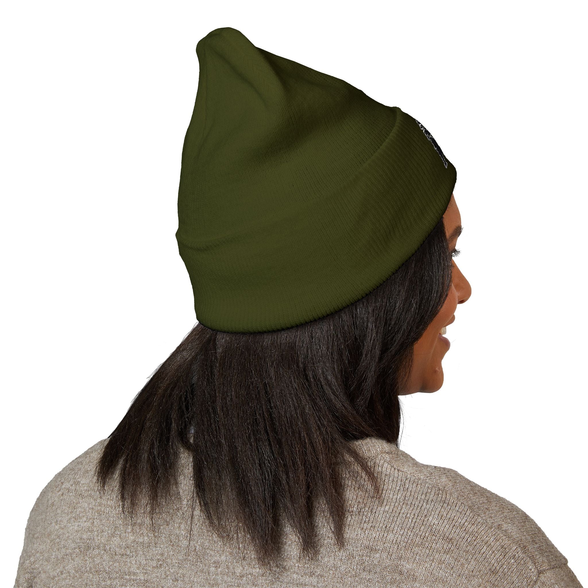 Side Piece Embroidered Cuffed Beanie — Trendy Minimal Winter Knit Hat