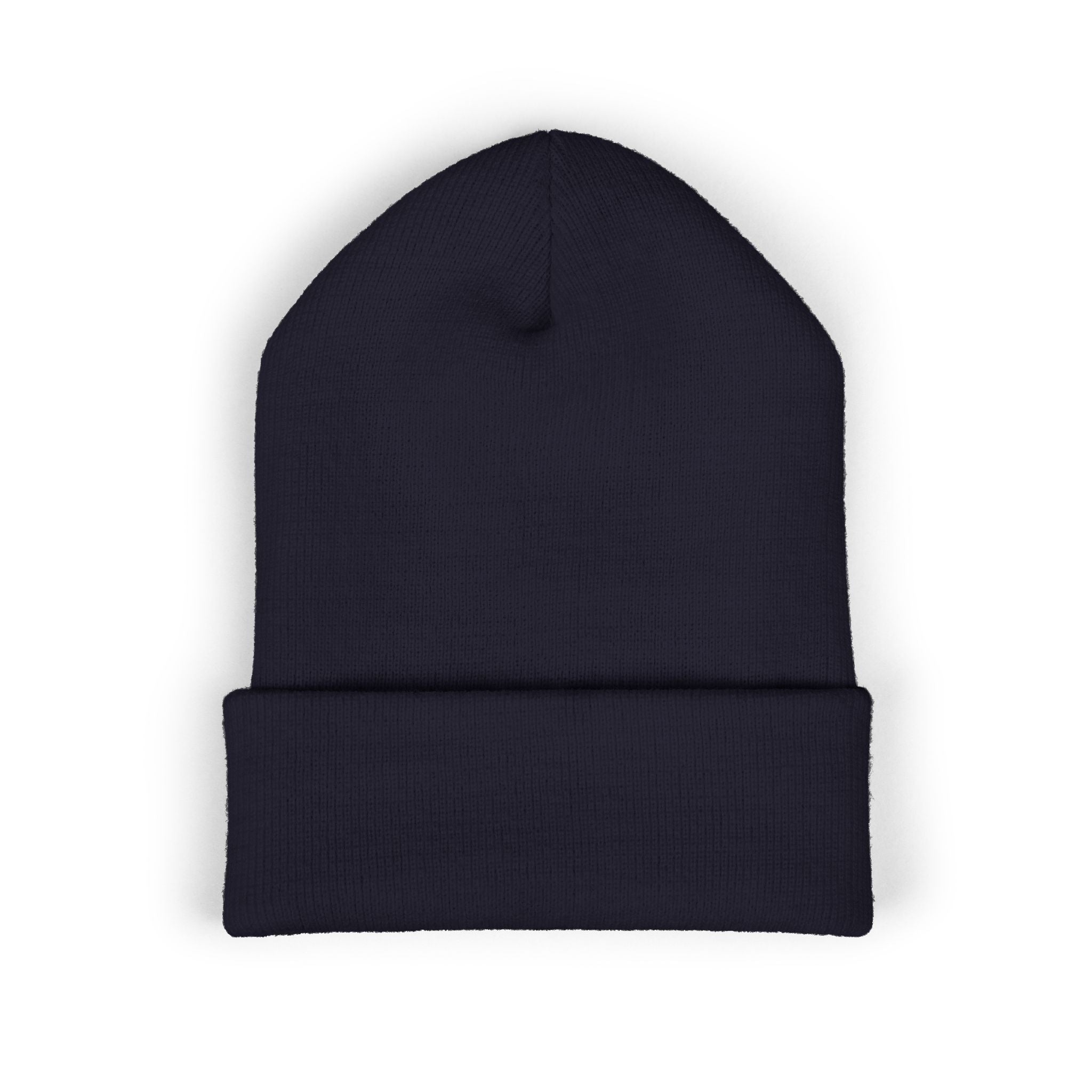 Side Piece Embroidered Cuffed Beanie — Trendy Minimal Winter Knit Hat