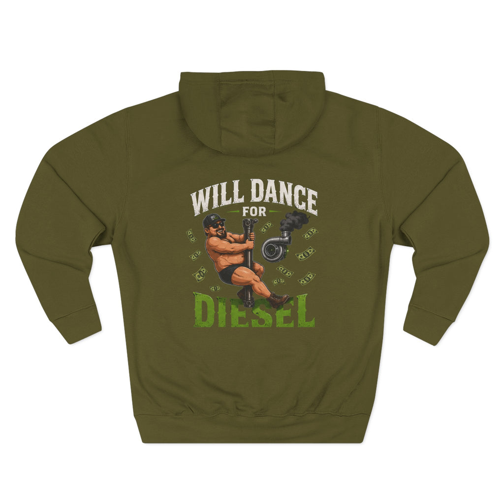 Will Dance for Diesel Hoodie — Side Piece Motorsports Fleece Pullover
