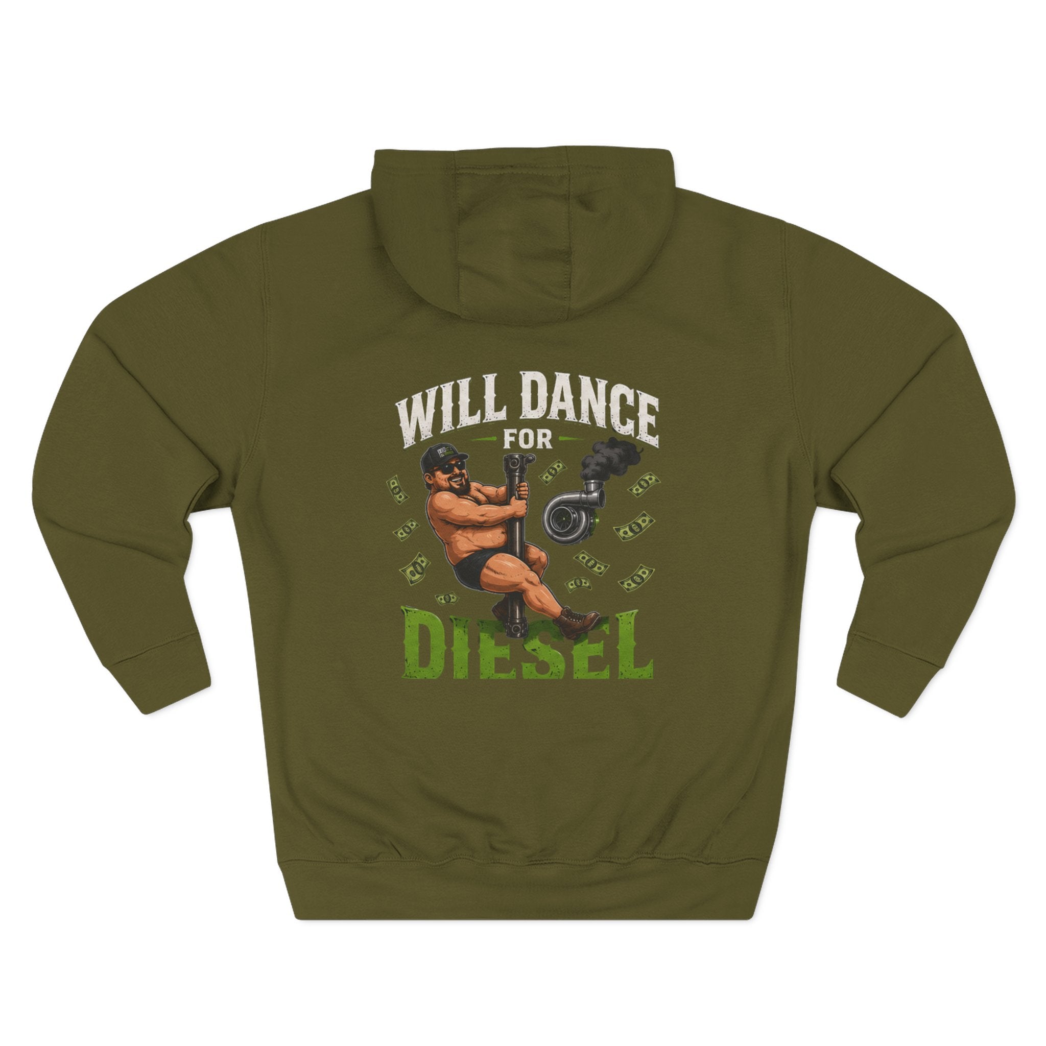 Will Dance for Diesel Hoodie — Side Piece Motorsports Fleece Pullover