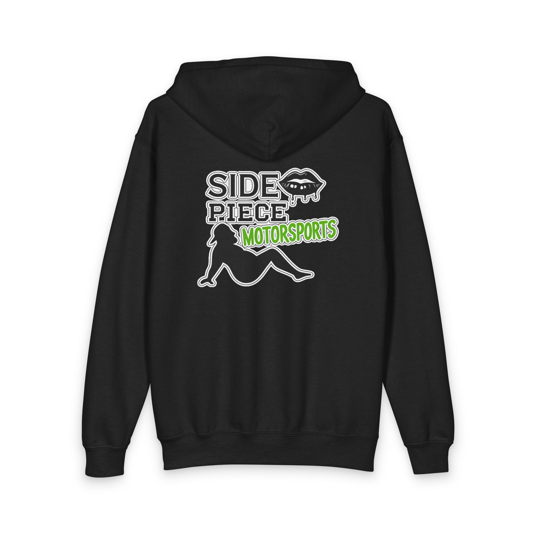 Side Piece Motorsports Youth Zip Hoodie — Racing Logo Back & Small Chest Patch