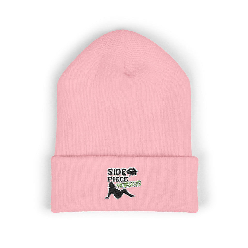 Side Piece Embroidered Cuffed Beanie — Trendy Minimal Winter Knit Hat
