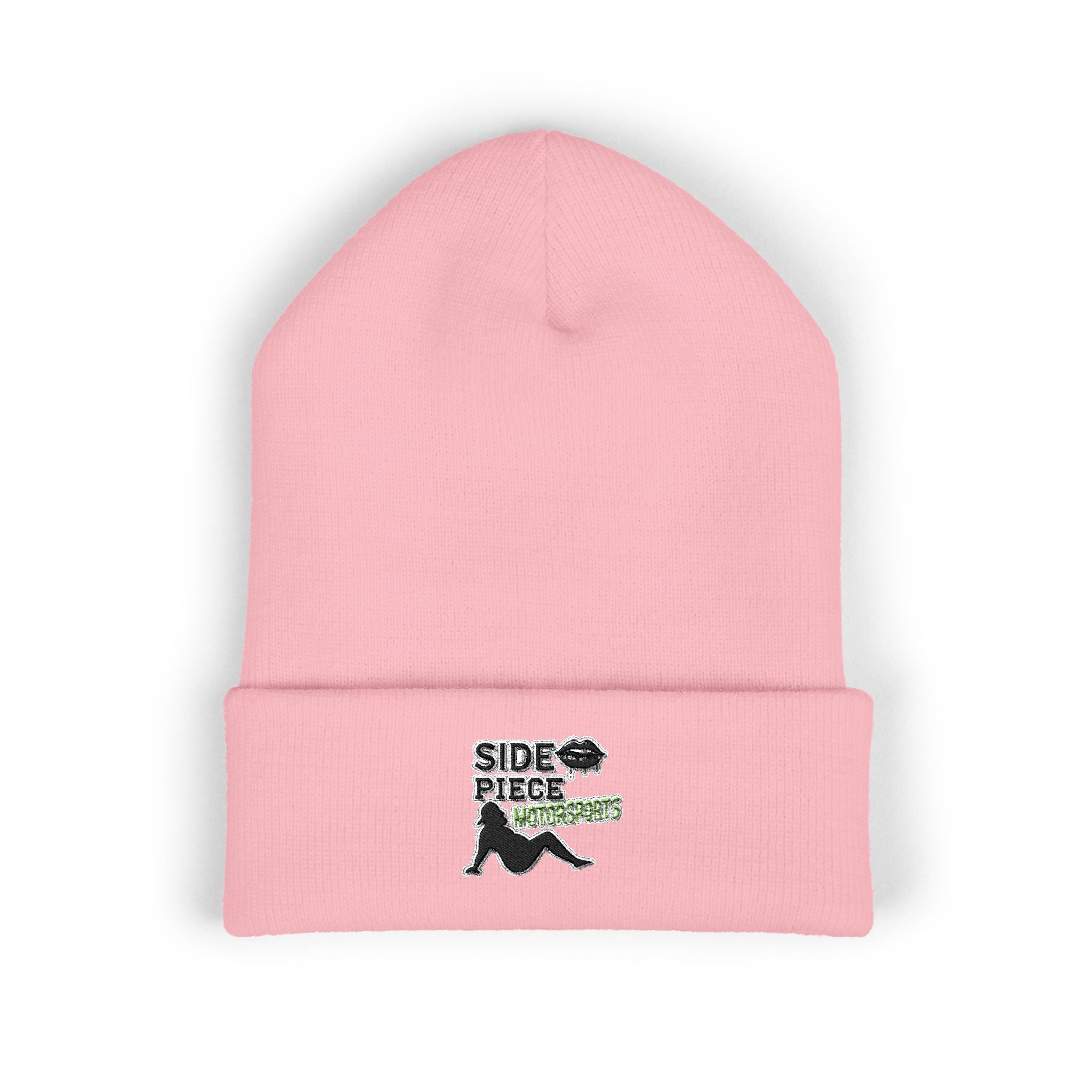 Side Piece Embroidered Cuffed Beanie — Trendy Minimal Winter Knit Hat