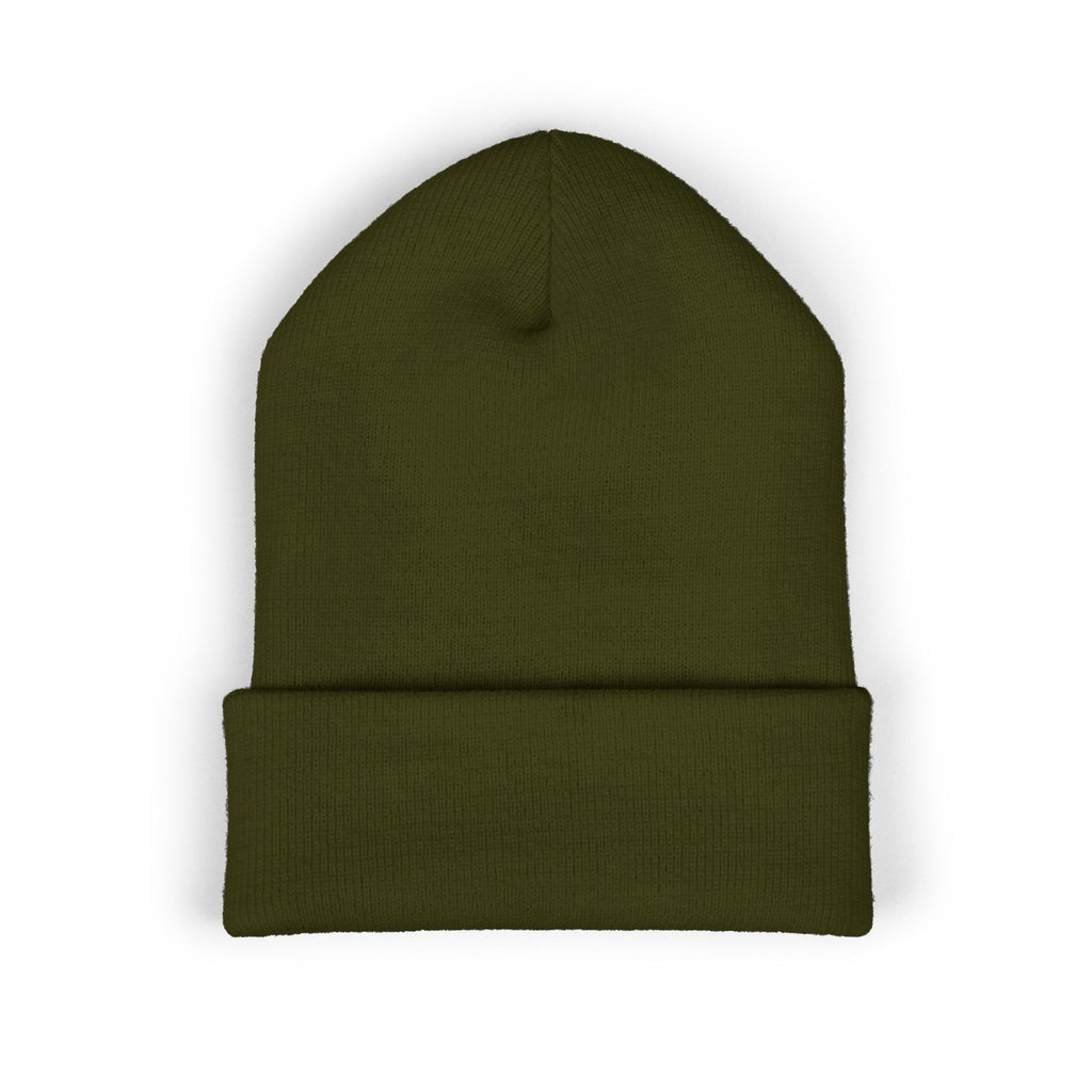 Side Piece Embroidered Cuffed Beanie — Trendy Minimal Winter Knit Hat