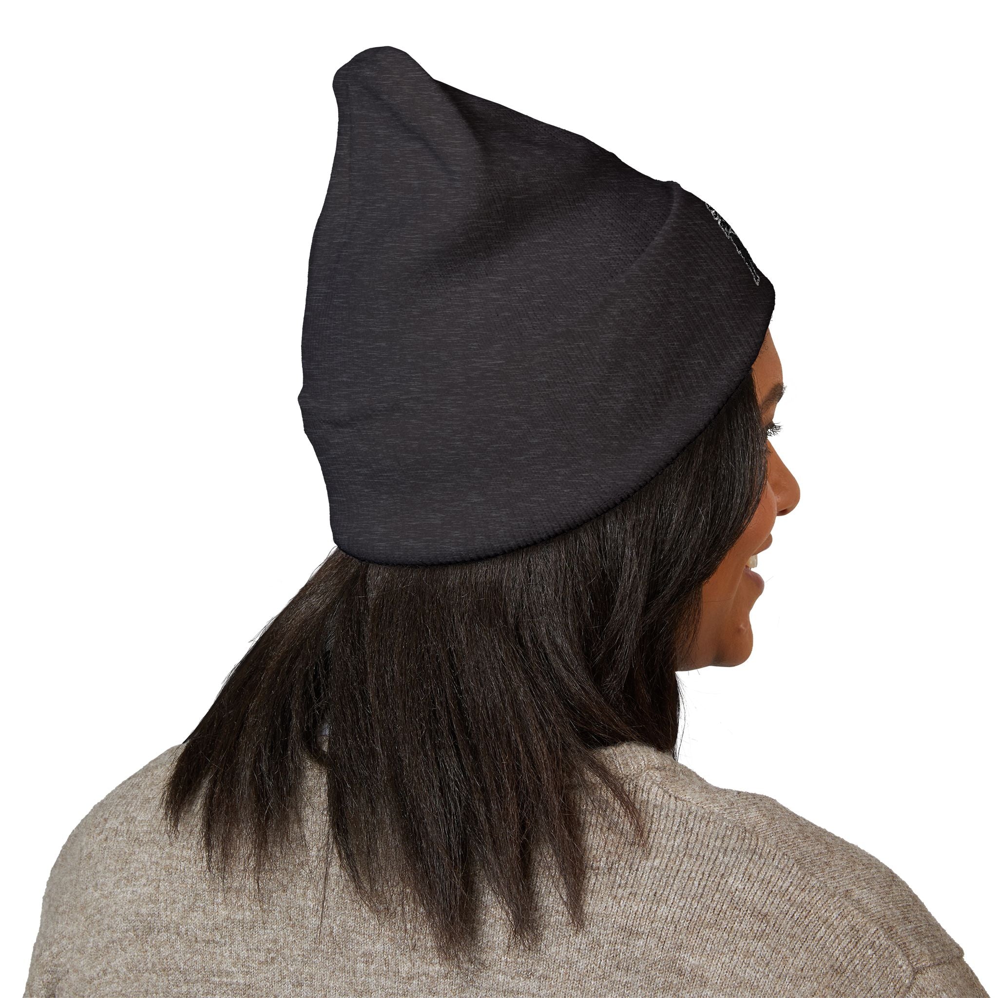 Side Piece Embroidered Cuffed Beanie — Trendy Minimal Winter Knit Hat