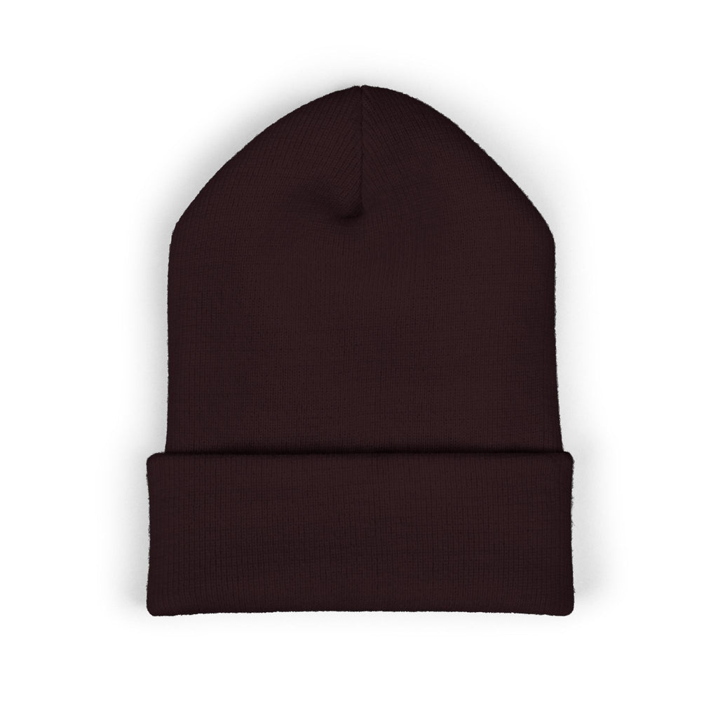 Side Piece Embroidered Cuffed Beanie — Trendy Minimal Winter Knit Hat