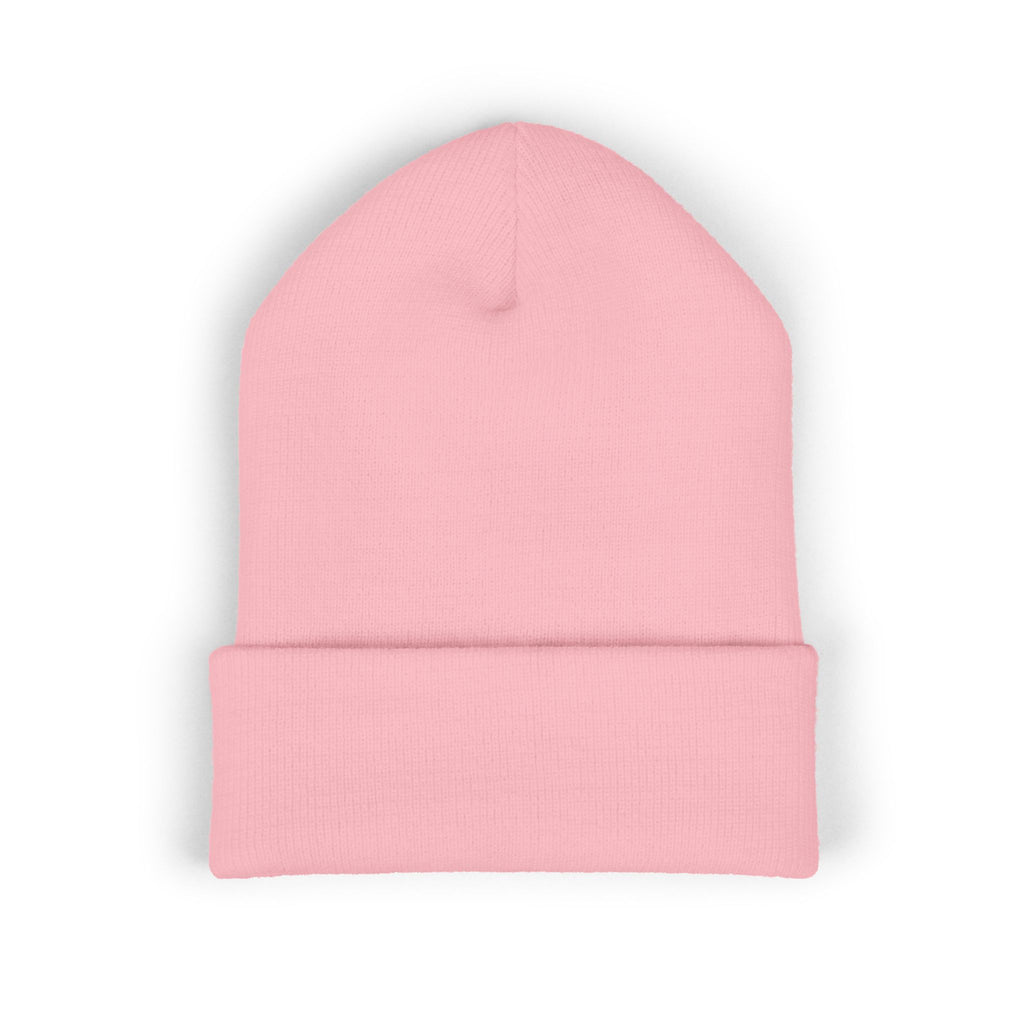 Side Piece Embroidered Cuffed Beanie — Trendy Minimal Winter Knit Hat