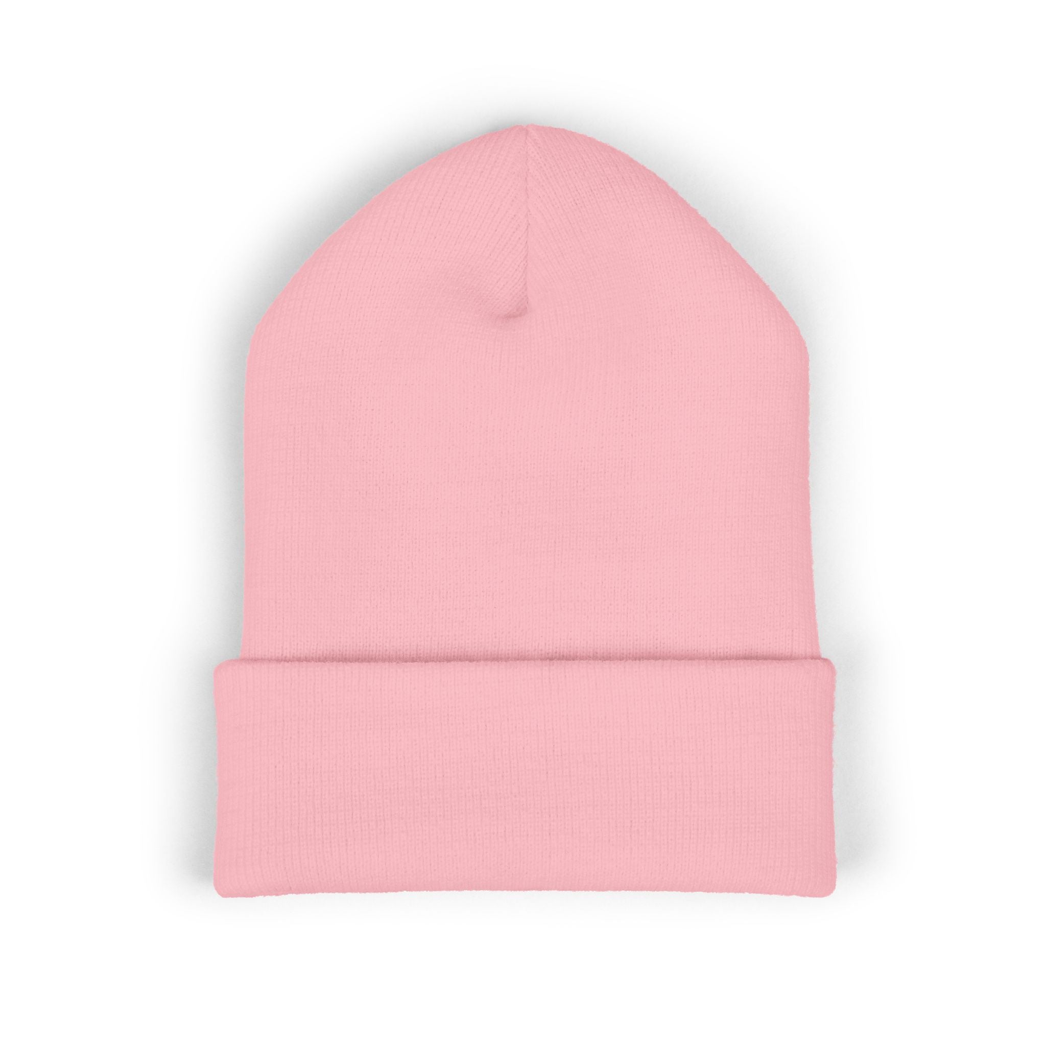 Side Piece Embroidered Cuffed Beanie — Trendy Minimal Winter Knit Hat