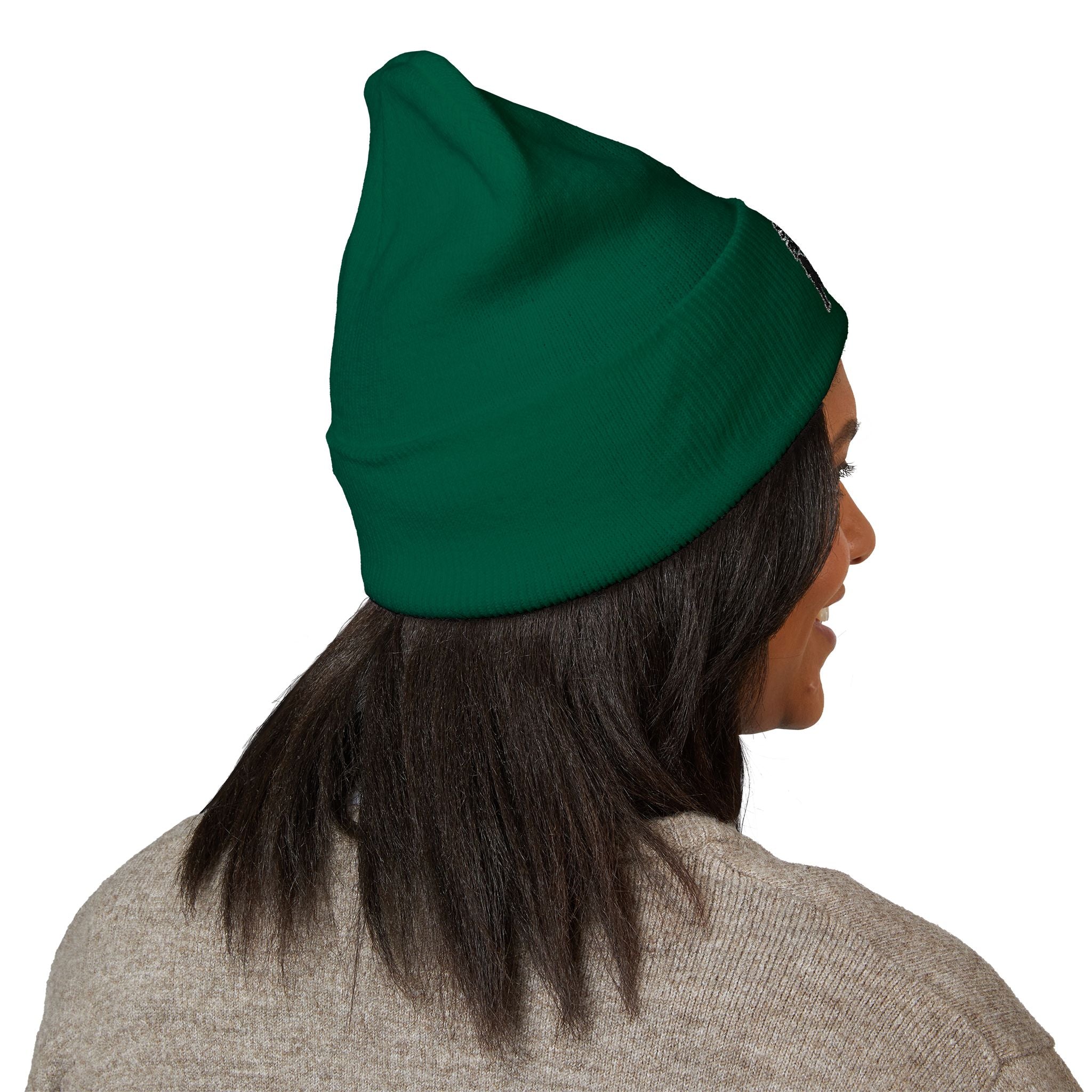 Side Piece Embroidered Cuffed Beanie — Trendy Minimal Winter Knit Hat