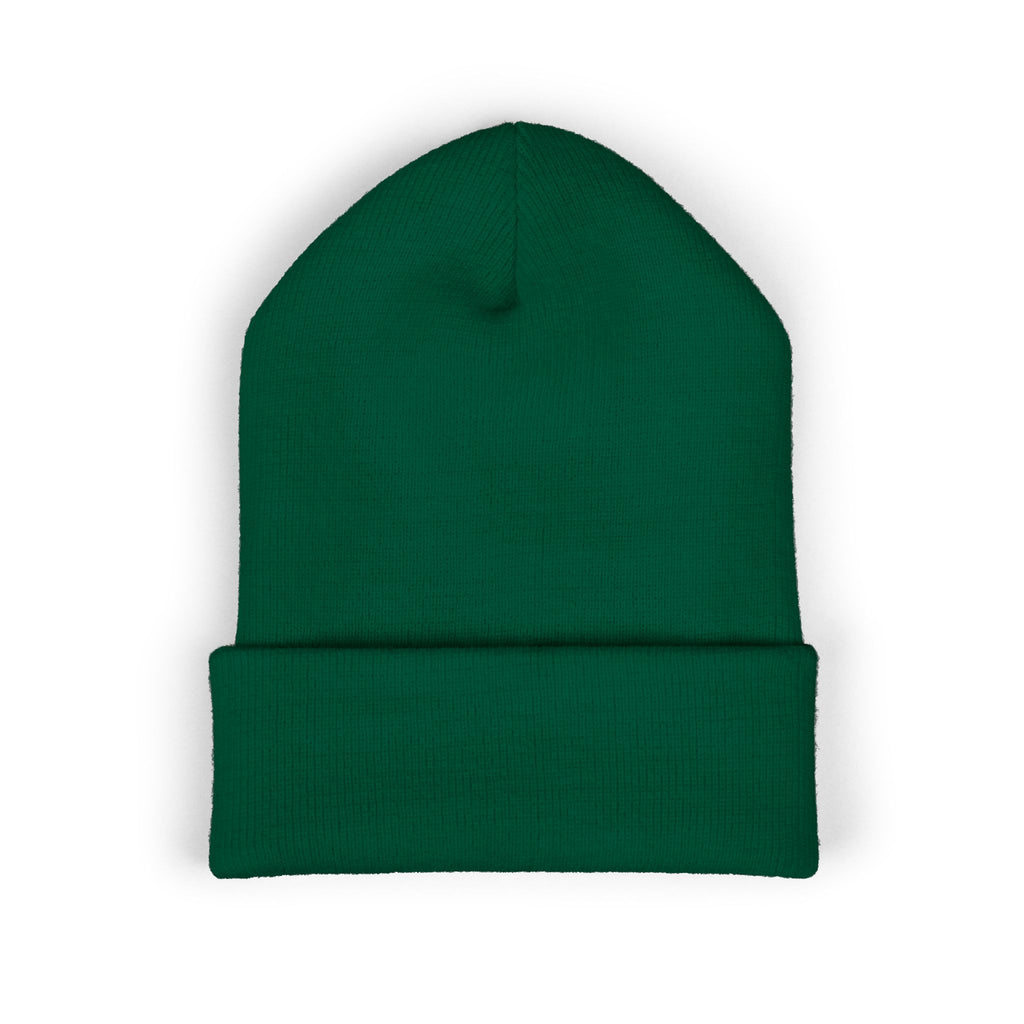 Side Piece Embroidered Cuffed Beanie — Trendy Minimal Winter Knit Hat