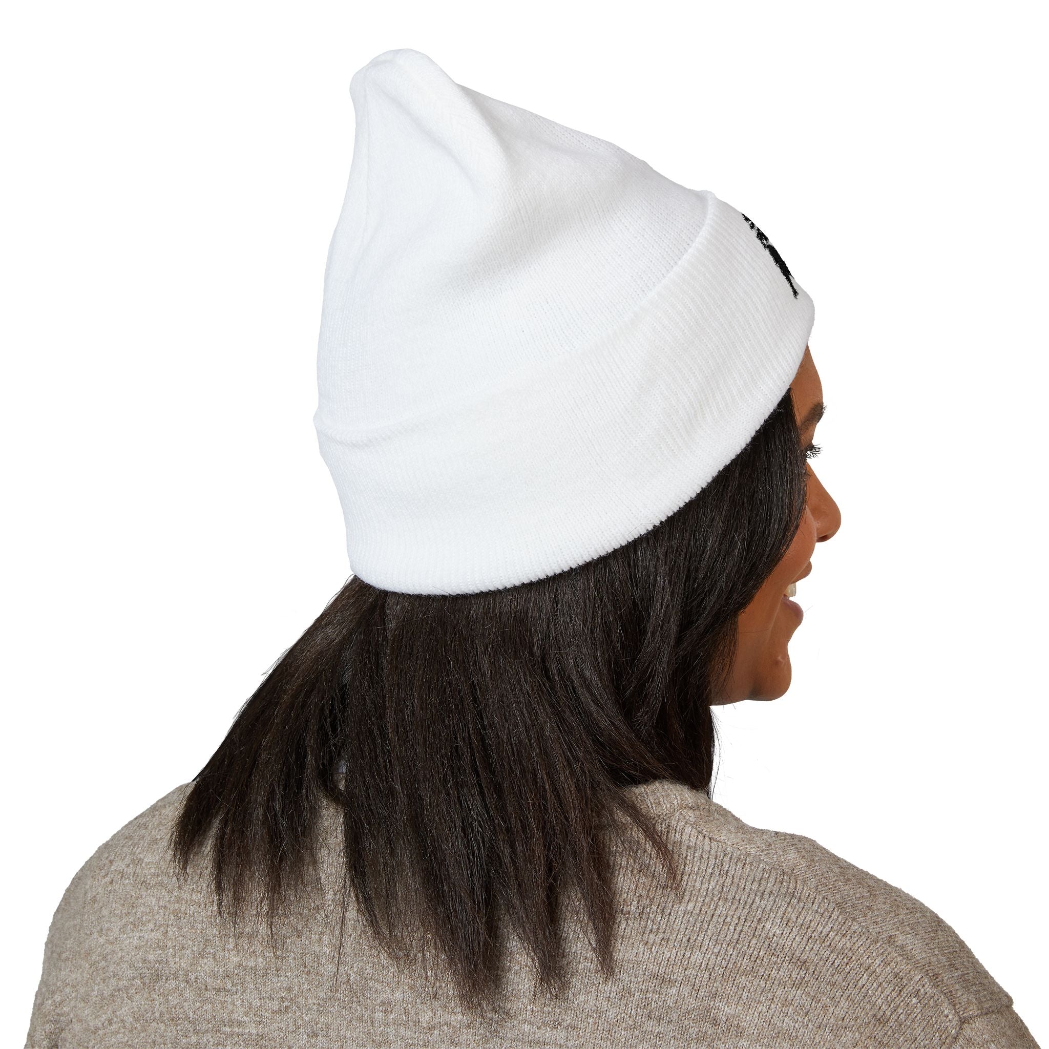 Side Piece Embroidered Cuffed Beanie — Trendy Minimal Winter Knit Hat