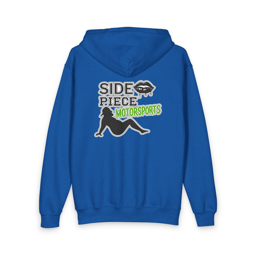Side Piece Motorsports Youth Zip Hoodie — Racing Logo Back & Small Chest Patch