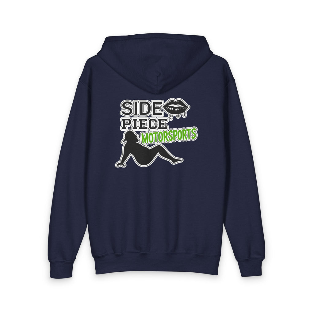 Side Piece Motorsports Youth Zip Hoodie — Racing Logo Back & Small Chest Patch