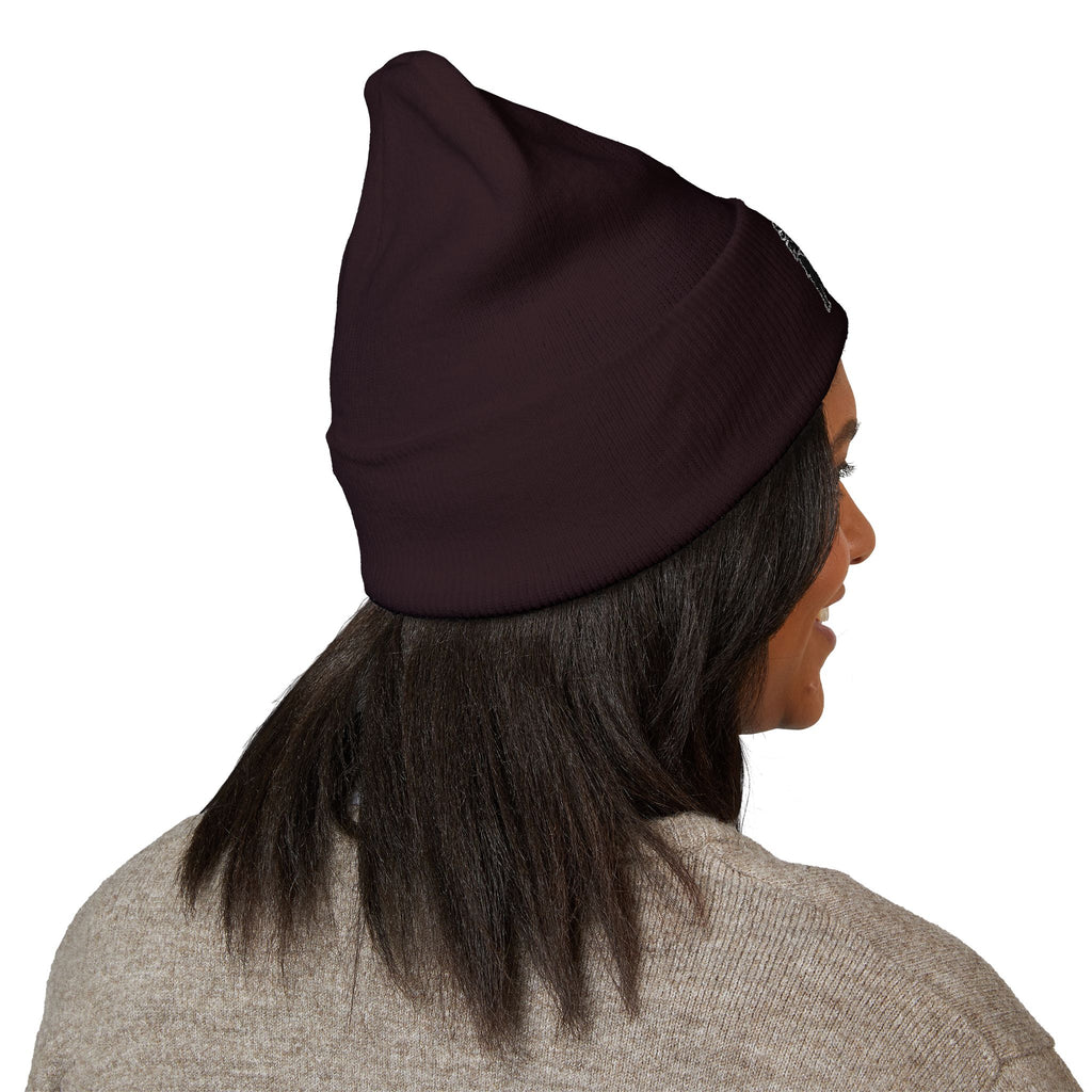 Side Piece Embroidered Cuffed Beanie — Trendy Minimal Winter Knit Hat