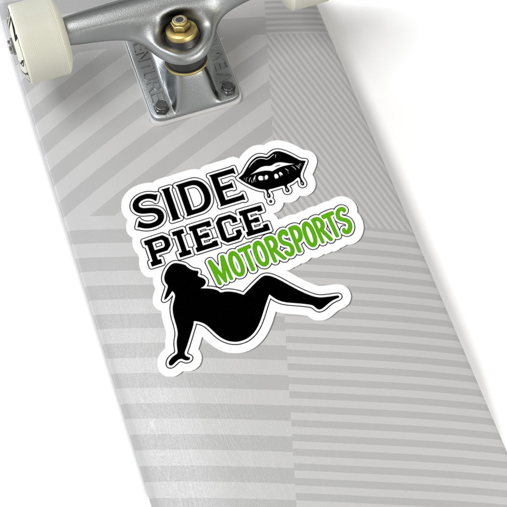 Side Piece Motorsports Kiss-Cut Sticker — Dripping Lips & Pinup Silhouette Decal