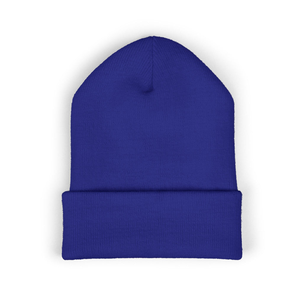 Side Piece Embroidered Cuffed Beanie — Trendy Minimal Winter Knit Hat