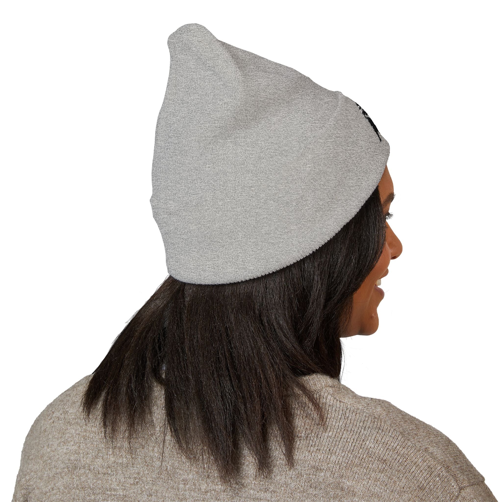 Side Piece Embroidered Cuffed Beanie — Trendy Minimal Winter Knit Hat
