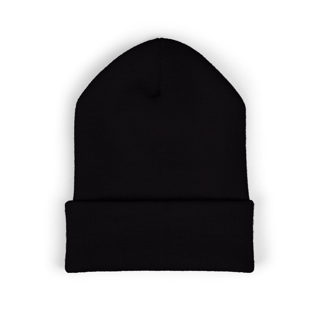 Side Piece Embroidered Cuffed Beanie — Trendy Minimal Winter Knit Hat
