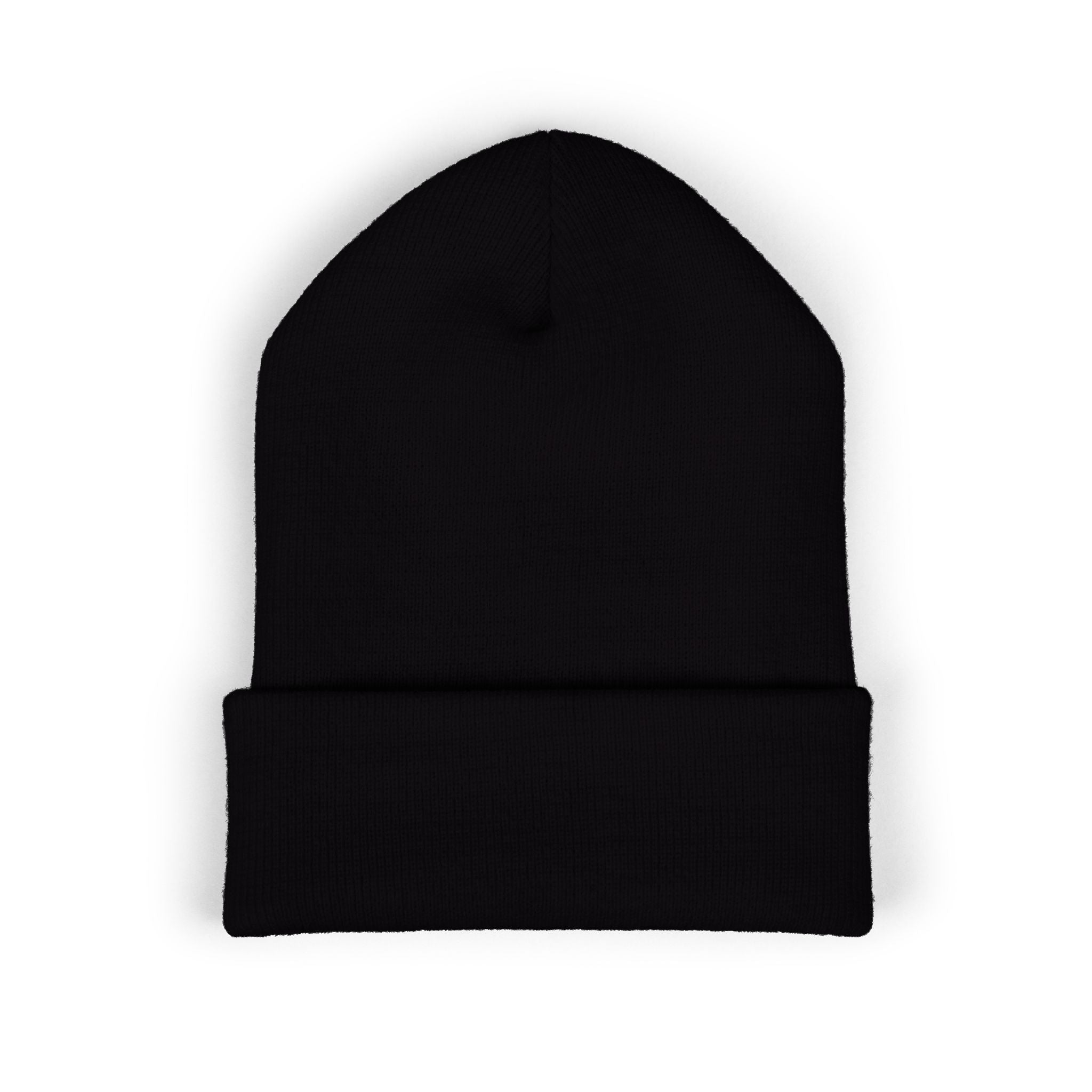 Side Piece Embroidered Cuffed Beanie — Trendy Minimal Winter Knit Hat