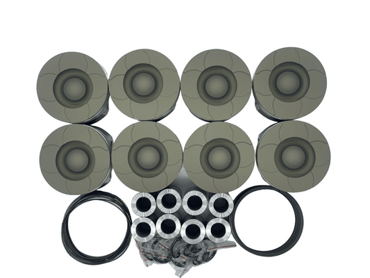 6.0L Powerstroke Diesel Mahle Piston Kit Fly Cut - Ceramic Coated